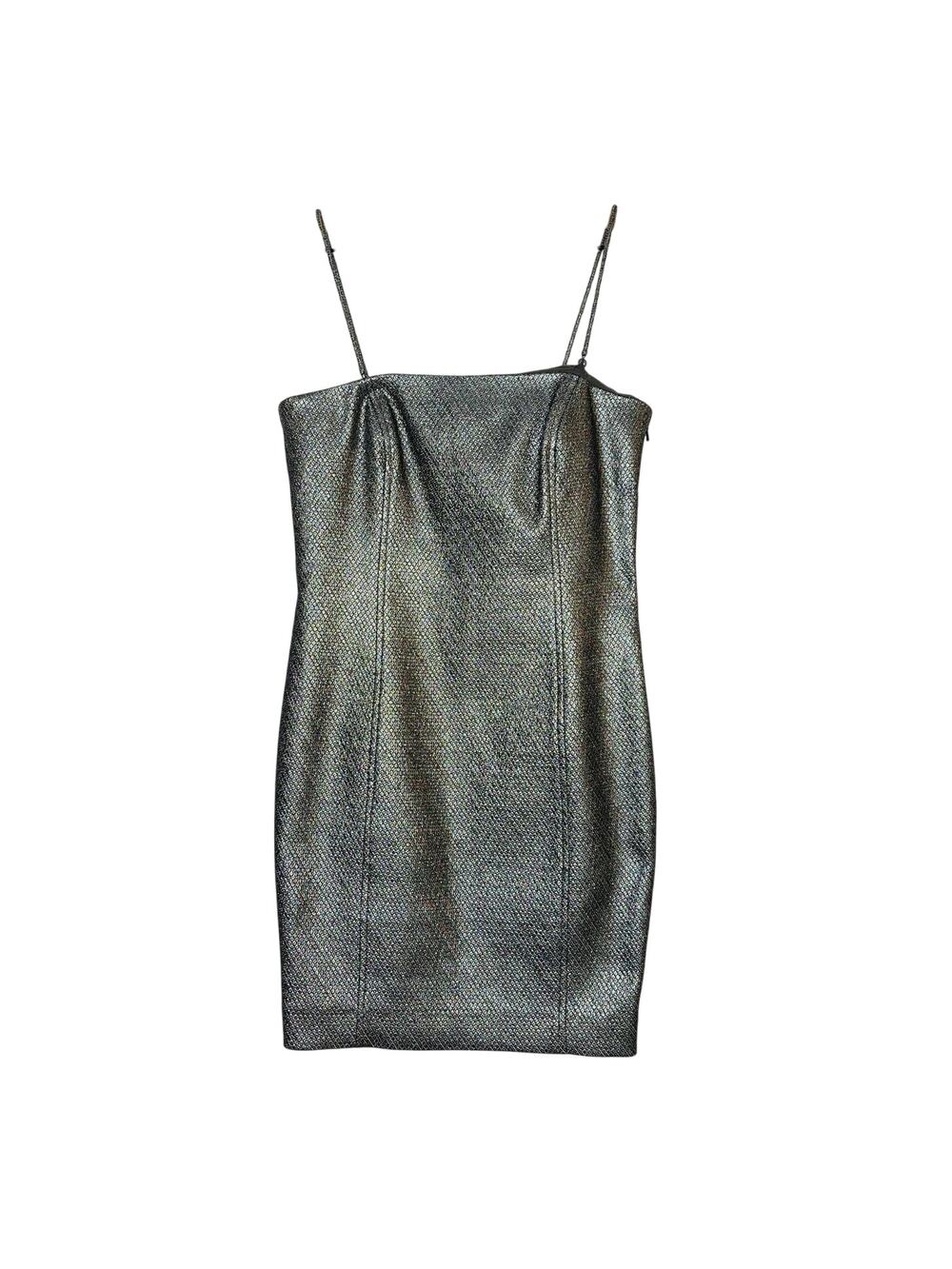 Worth New York Mini Dress Size 2 Metallic Silver Strapless Glam Cocktail Party